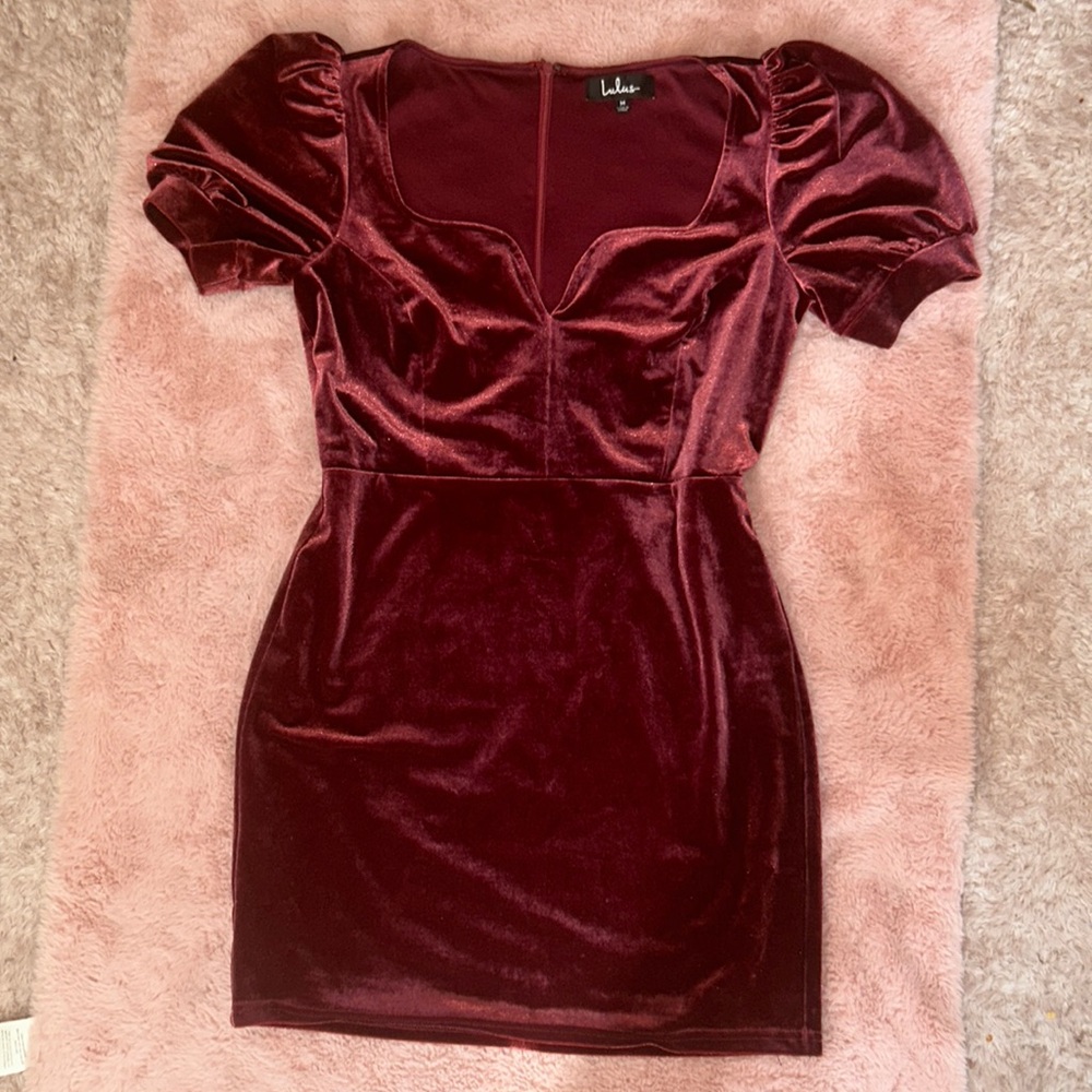Red velvet mini dress